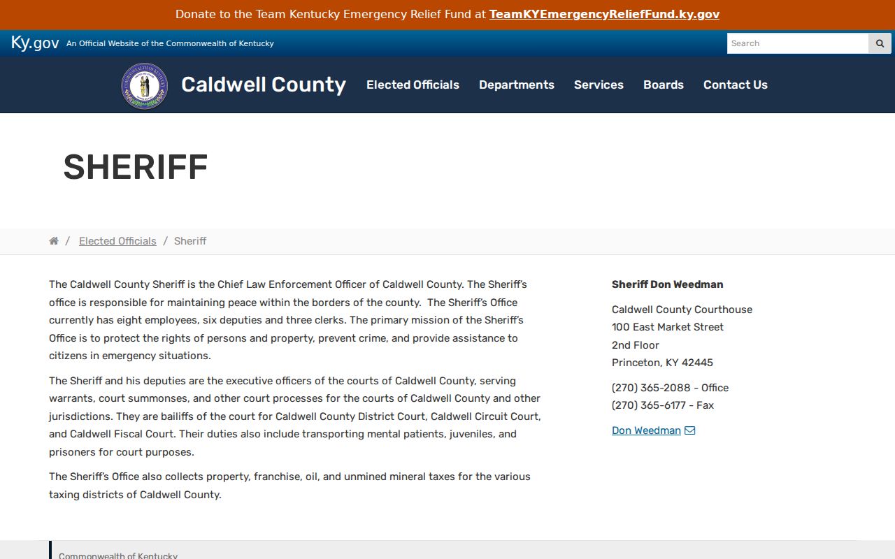 Caldwell County arrest records sheriff office contact page